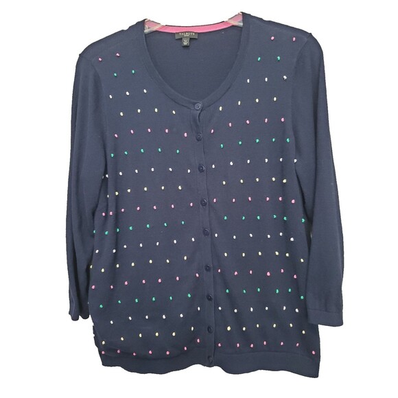 Talbots Petites Navy Cotton Embroidered Dots Button-Up Cardigan Size LP - Picture 1 of 6